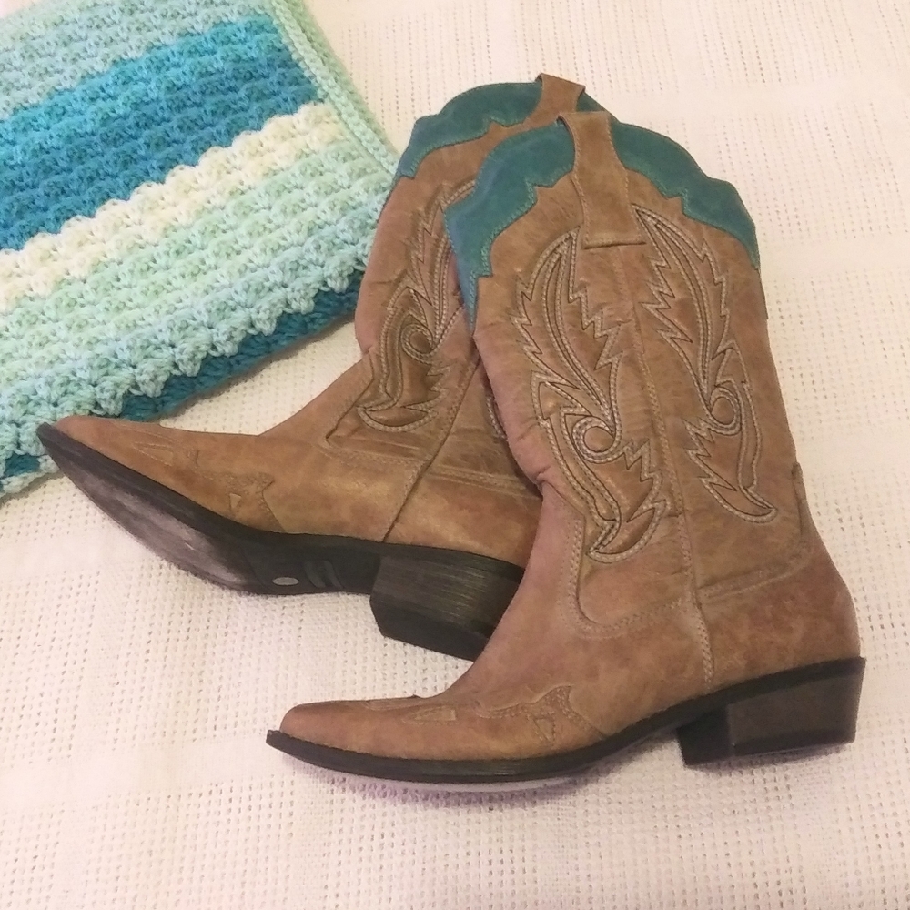 Teal & Tan Cowgirl Boots